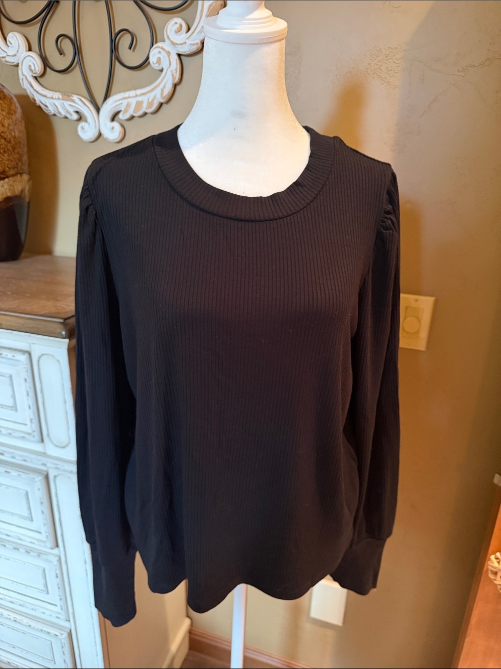 Z Supply Black Ribbed Long-Sleeve Crewneck Top